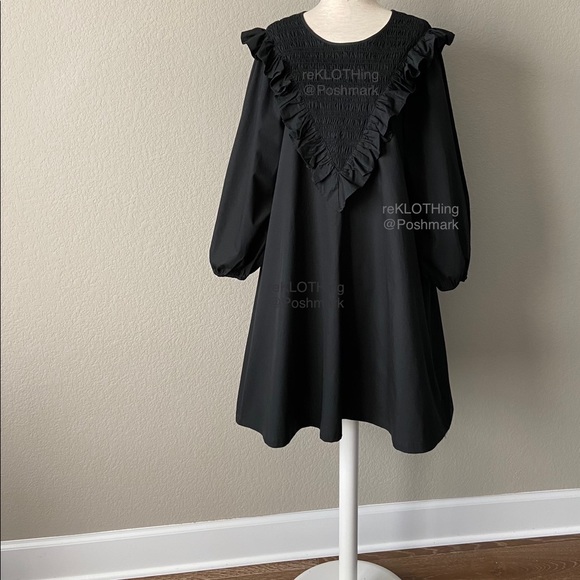 H&M Cotton Puff-sleeved Ruffle-trim Dress in Black - Picture 8 of 16